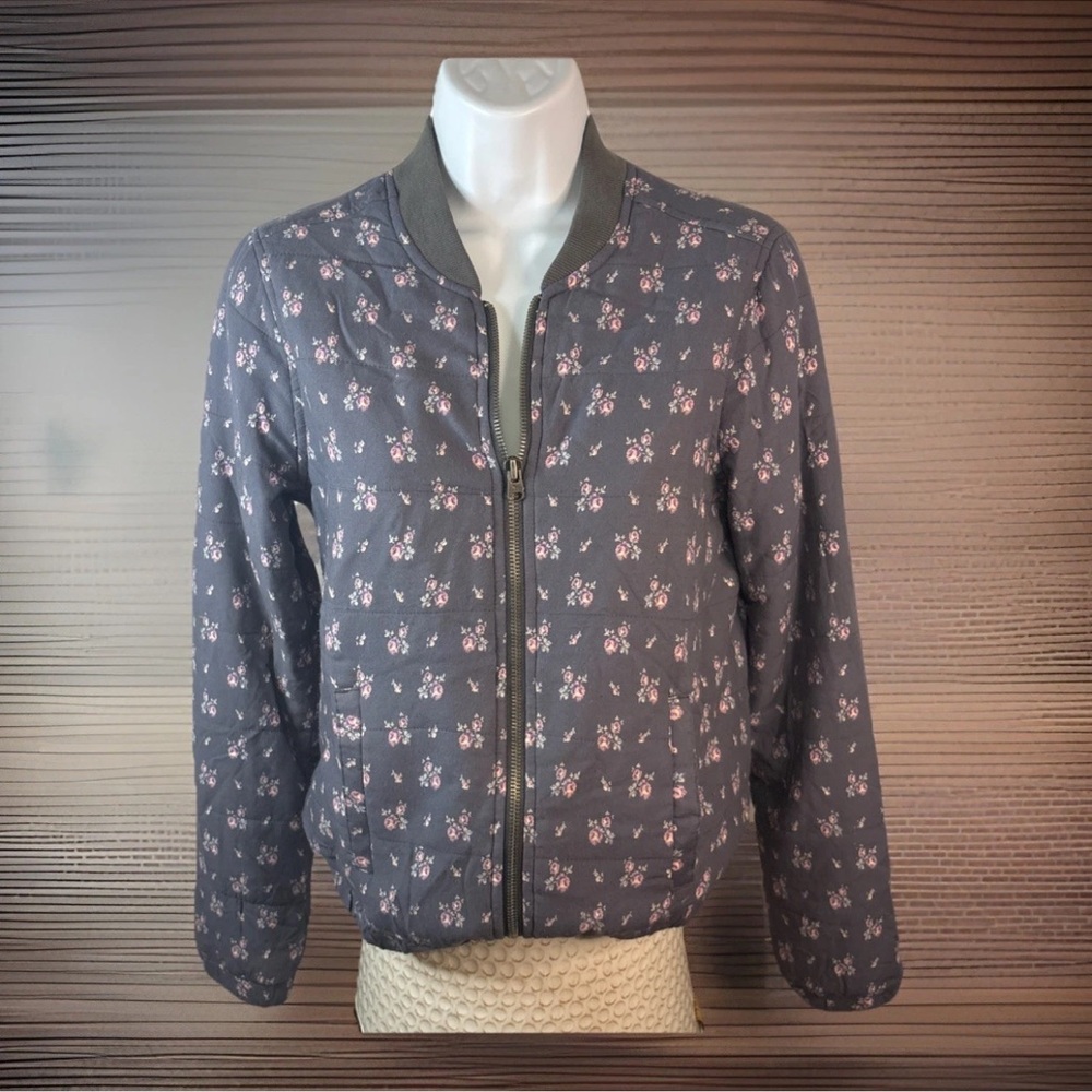 Abercrombie Kids Girl’s Gray Floral Bomber Jacket Quilted Size  XL